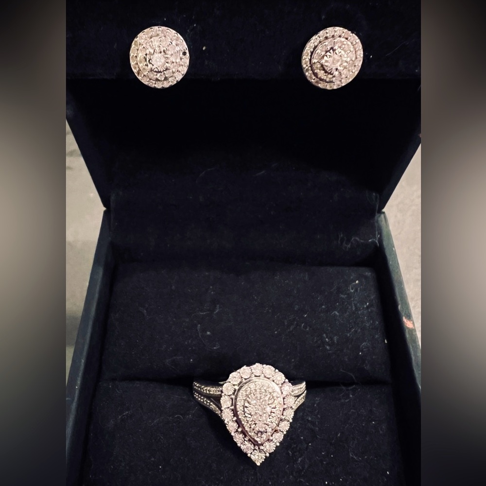 Diamond ring & earrings set in sterling